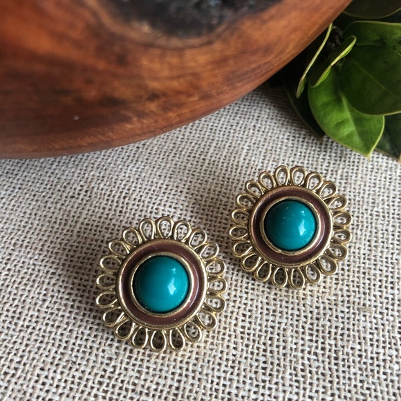 Vintage 1928 Brand Teal Medallion Style Earrings - Picture 5 of 9